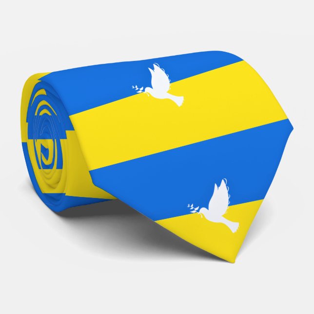 Cravate Dove de la Paix - drapeau ukrainien - Liberté - Pa (Roulé)