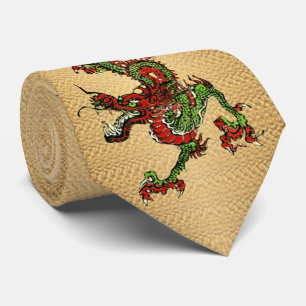 Cravate Dragon chinois rouge et vert v 15