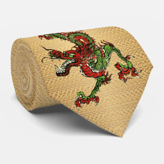 Cravate Dragon chinois rouge et vert v 15