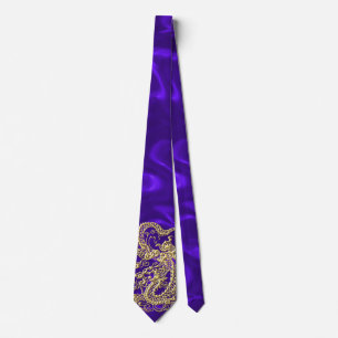 Cravate Dragon d'or embouti sur papier satin violet