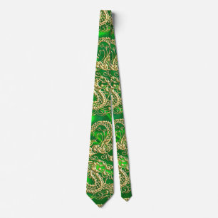 Cravate Dragon en or embouti sur satin vert