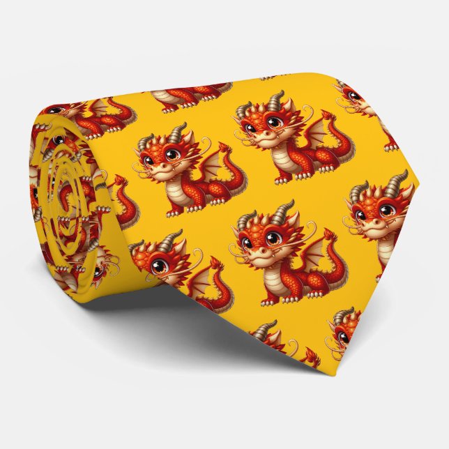 Cravate Dragon Japonais carrelé cool (Roulé)