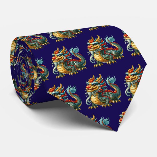 Cravate Dragon Japonais carrelé cool (Roulé)