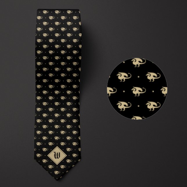 Cravate Dragon noir et or en profil avec Monogramme (Créateur téléchargé)