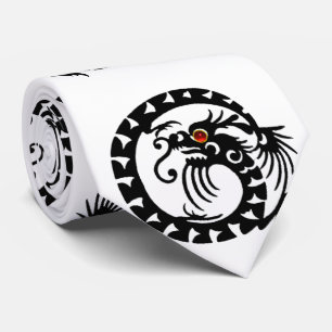 Cravate DRAGON SERPENT RUBIS, noir et blanc rouge