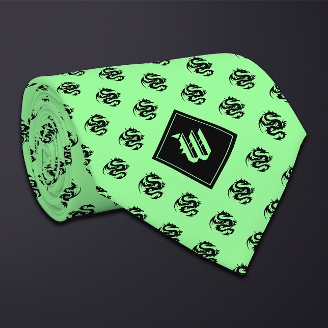 Cravate Dragon vert à la menthe monogramme (Créateur téléchargé)