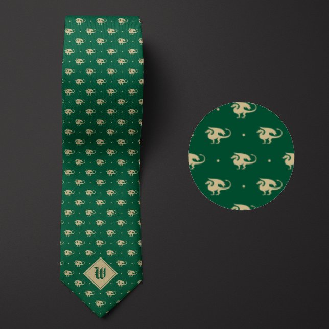Cravate Dragon vert et or en profil avec Monogramme (Créateur téléchargé)