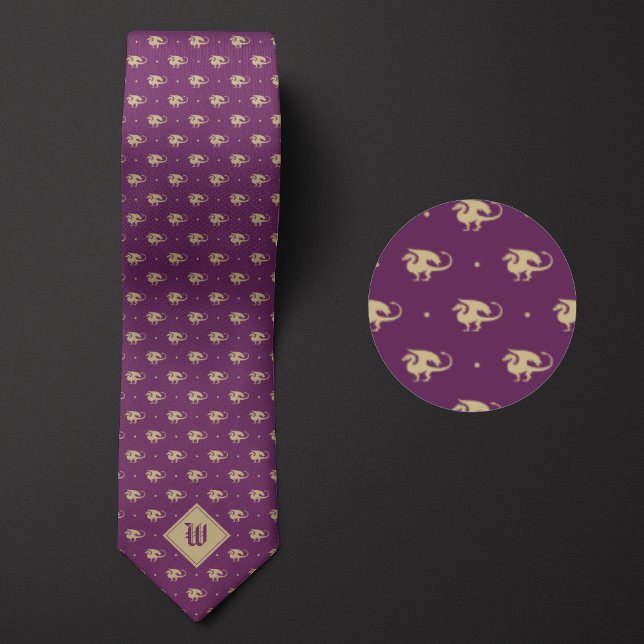 Cravate Dragon violet et or en profil avec Monogramme (Créateur téléchargé)