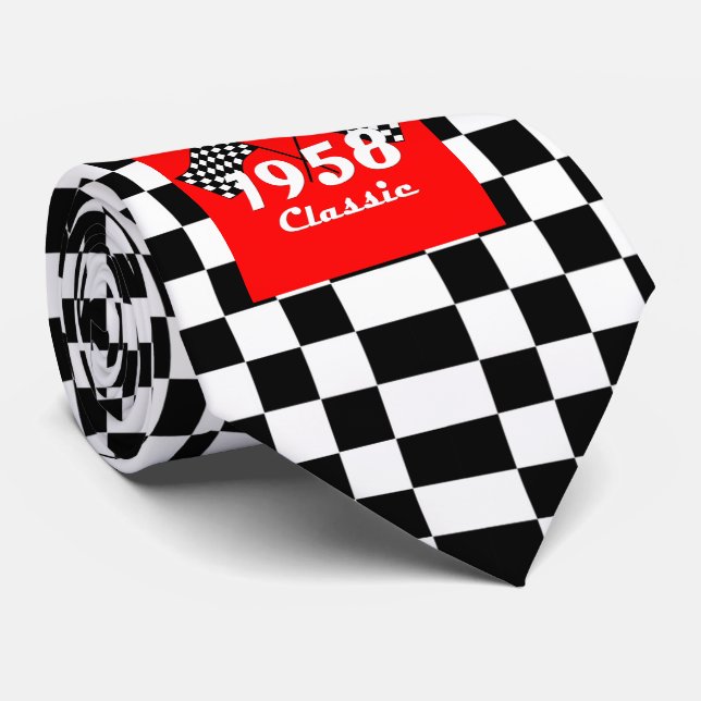 Cravate Drapeau à damier noir et blanc rétro 1958 (Roulé)
