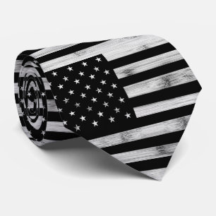 Cravate Drapeau américain Bois rustique Noir Blanc Patriot