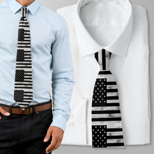 Cravate Drapeau américain Bois rustique Noir Blanc Patriot