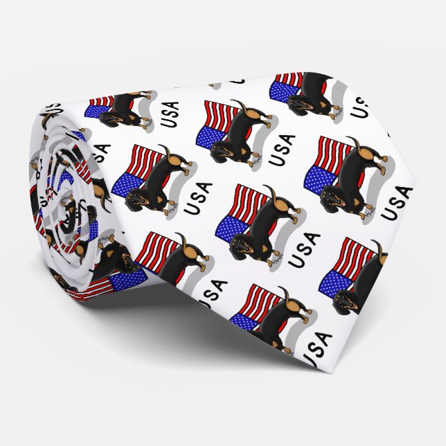 Cravate Drapeau américain Dachshund Dachsie (noir et bronz (Roulé)