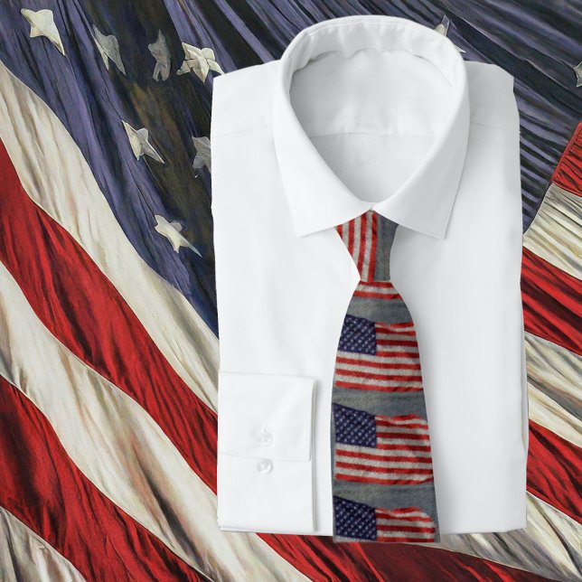 Cravate Drapeau américain Patriot Rouge Blanc Bleu Étoiles (Tie on Shirt)