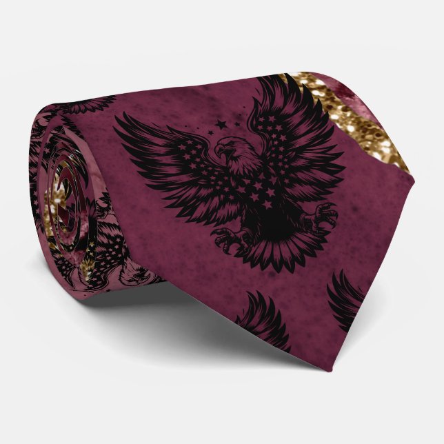Cravate Drapeau américain rouge bourguignon aigle chauve p (Roulé)
