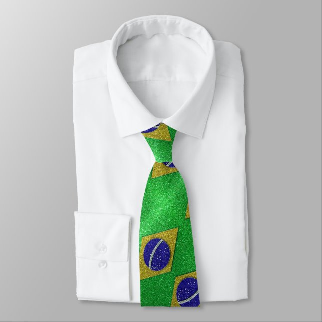 Cravate Drapeau brésilien de Brésil Paillettes Professionn (Attaché)