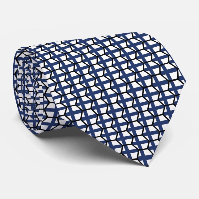 Cravate Drapeau de Finlande Motif géométrique en hexagone (Roulé)