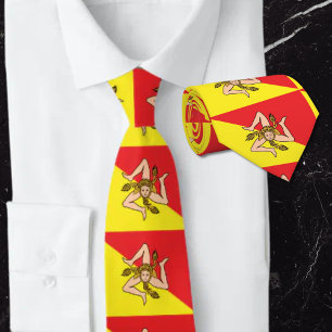Cravate Drapeau de la Sicile Trinacria Jaune et Rouge