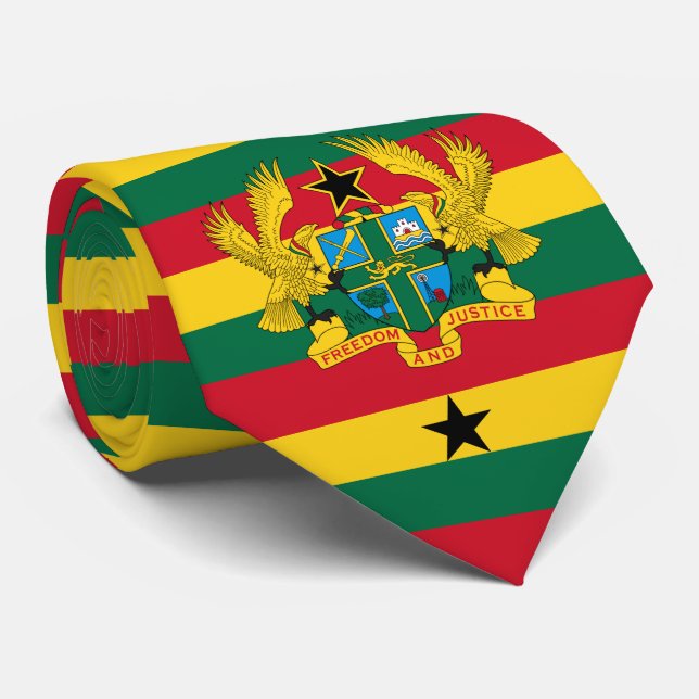 Cravate Drapeau ghanéen et armoiries du Ghana (Roulé)