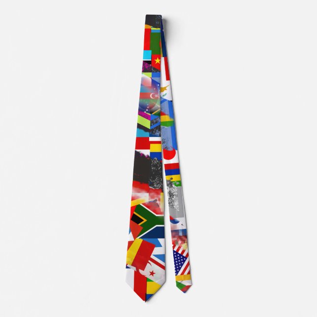 Cravate Drapeau mondial Global Glitch Collage abstrait  (Devant)