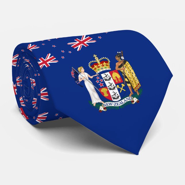 Cravate Drapeau néo-zélandais et armoiries, Nouvelle-Zélan (Roulé)