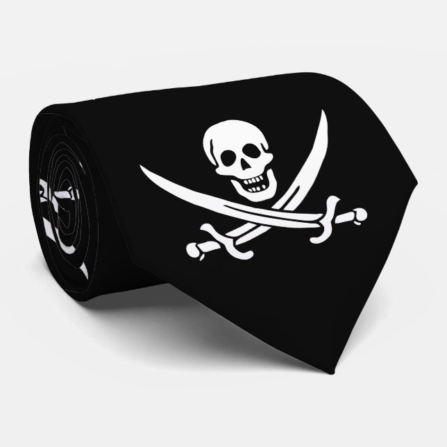 Cravate Drapeau pirate crâne épées croisées (Roulé)