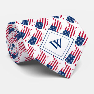 Cravate Drapeau US AMÉRIQUE Personnalisé Écriture Monogram