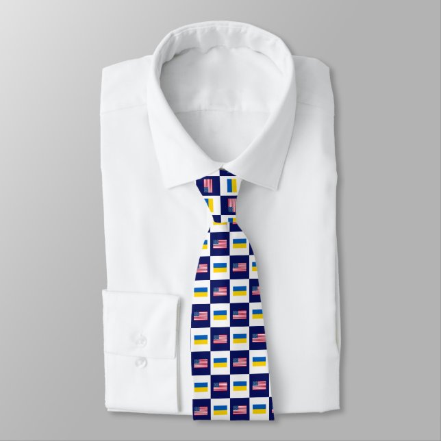 Cravate Drapeau USA & motif de drapeau ukrainien (Attaché)