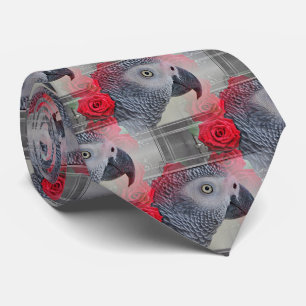 Cravate Dreamy African Grey with Red Roses