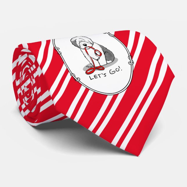 Cravate Drôle Allons-y ! Walk Old English Sheepdog (Gris 1 (Roulé)