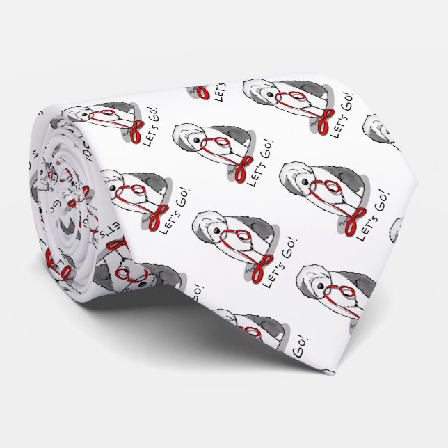 Cravate Drôle Allons-y ! Walk Old English Sheepdog (Gris 1 (Roulé)