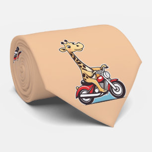 Cravate Drôle Cartoon Giraffe À Moto,