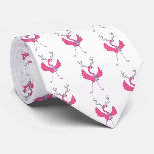 Cravate Drôle Flamant rose Noël Reindeer Motif (Roulé)