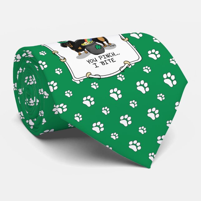 Cravate Drôle St. Patrick's Day Dachshund (noir & bronzage (Roulé)