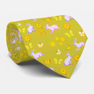 Cravate du Lapin de Pâques avec Papillons Jaunes