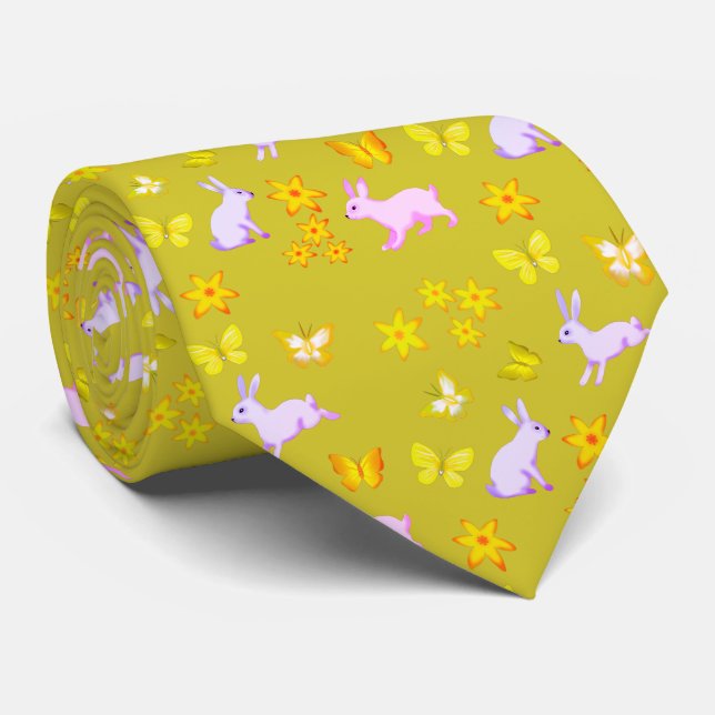 Cravate du Lapin de Pâques avec Papillons Jaunes (Roulé)