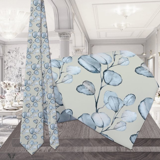 Cravate Dusty Blue Eucalyptus Sprigs Blush Sage Mariage (Créateur téléchargé)