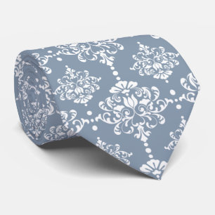 Cravate Dusty Blue Floral Damask motif Groomsmen Mariage