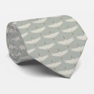 Cravate Dusty Blue Neutral Birds Grues Art Déco Motif