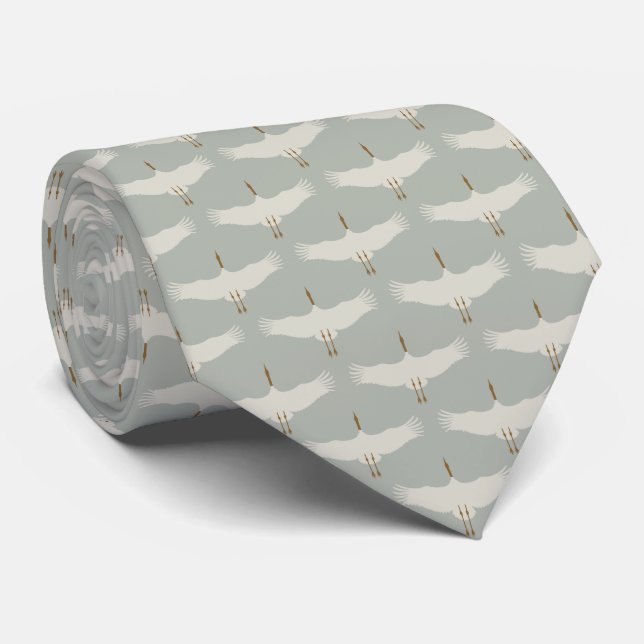 Cravate Dusty Blue Neutral Birds Grues Art Déco Motif (Roulé)