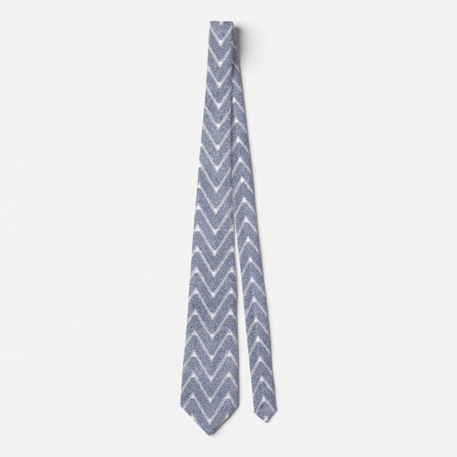 Cravate Dusty Denim Blue Petit Motif Chevron (Devant)