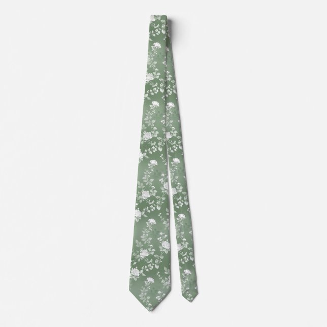 Cravate Dusty Sage Floral Vert Fleur Motif (Devant)