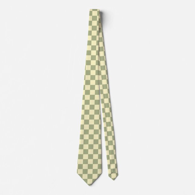 Cravate Dusty Sage Green and Butter Yellow Checkerboard (Devant)