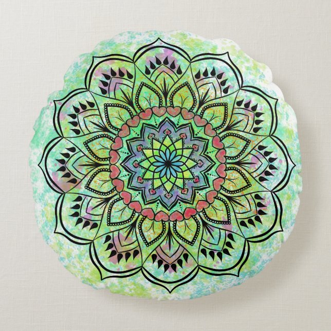 Cravate-Dye Mandala Méditation Coussin ronde (Devant)