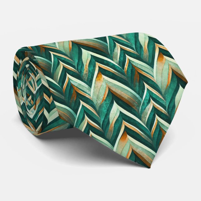 Cravate Earthy Green Art Deco Fan Pattern (4) (Roulé)