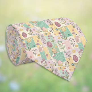 Cravate Easter Patchwork Pastel Bunnies Eggs and Gingham