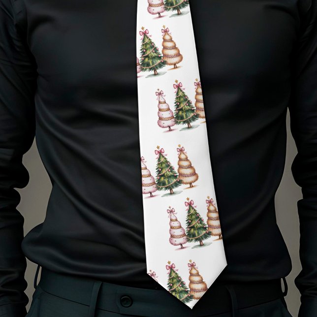 Cravate Écharpe de Noël arbres dorés verts luxe minimalist (Luxury green gold Christmas trees minimalist tie)