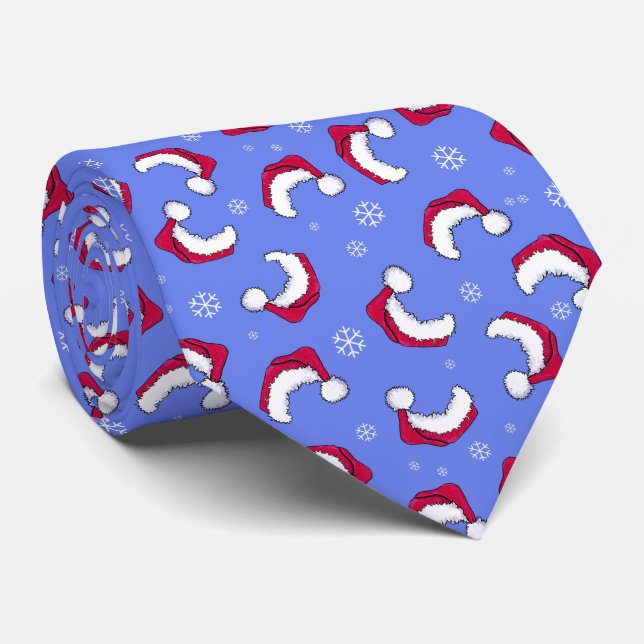 Cravate Écharpe de Noël chapeau de Santa bleu (Roulé)