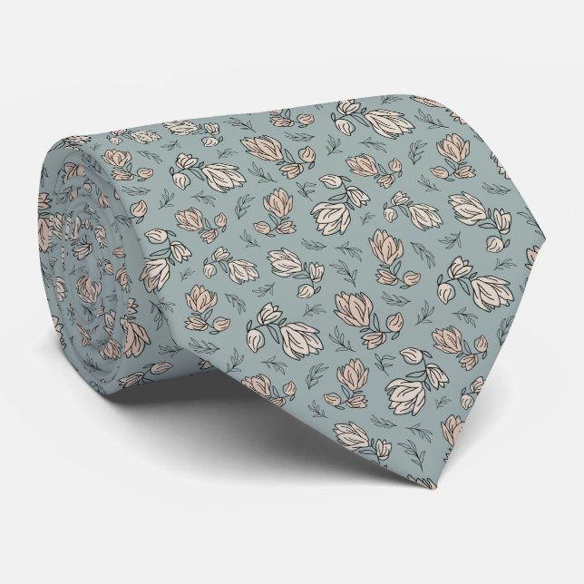 Cravate Écharpe fleurie bleu rose blanc pour hommes  (Roulé)