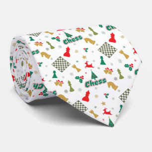 Cravate Échecs de Noël - Pièces, Arbre, Holly, Rennes