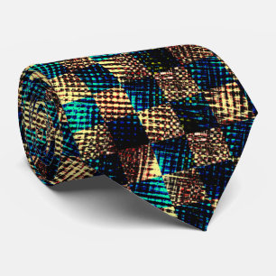 Cravate Échecs sales et effet rayé, bleu et jaune